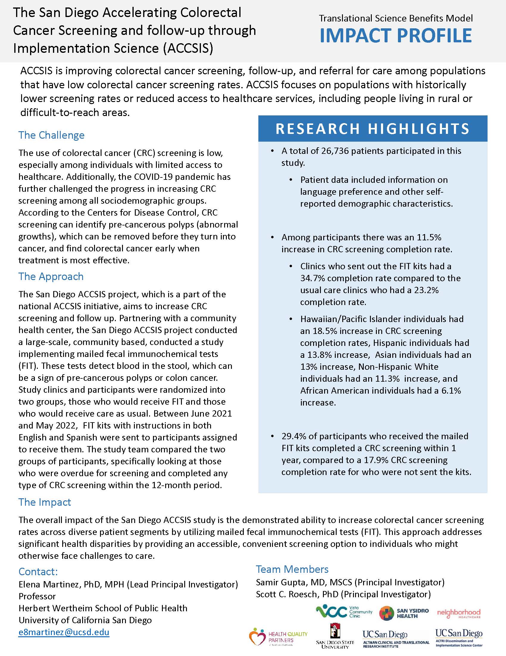 images of first page of impact profile for ACCSIS study